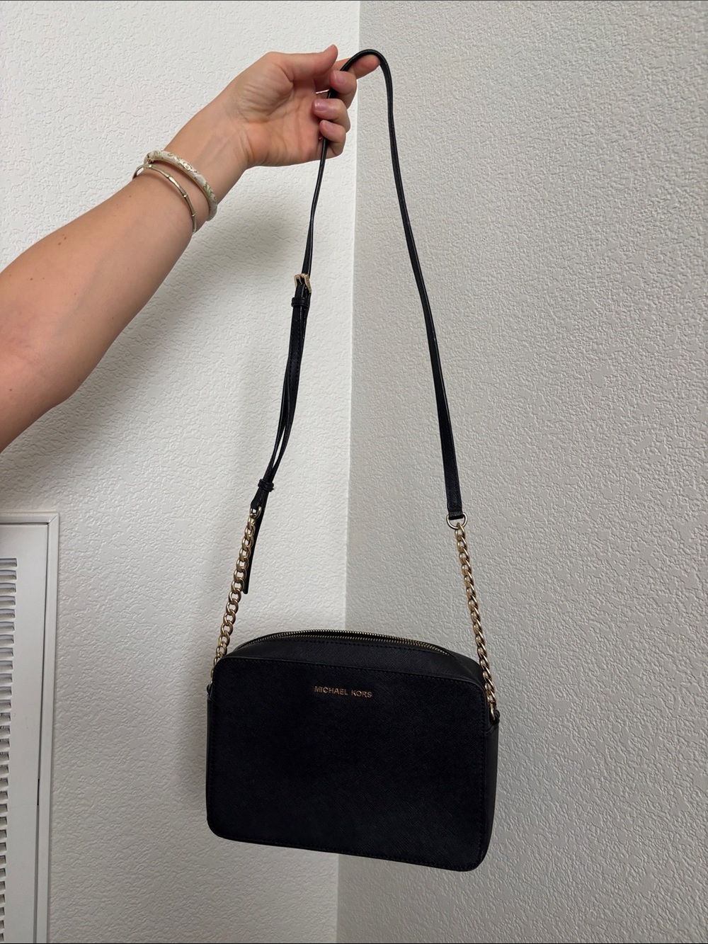 Michael Kors Black Crossbody with Gold Chain Strap